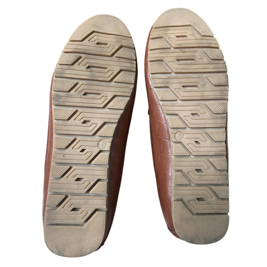 DeYashopin Womens Size 6 Brown Faux Leather Gold Accent Slide On Loafer Shoes