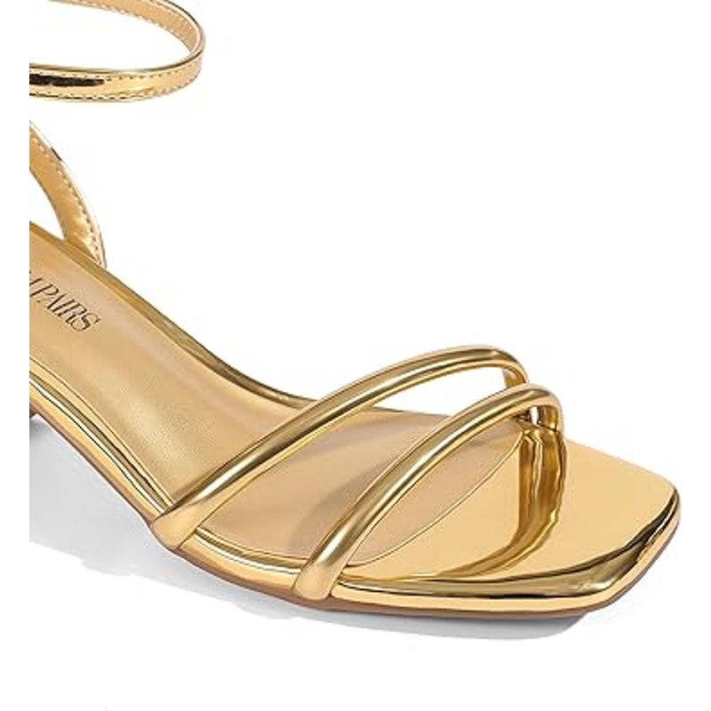 New Dream Pairs Womens Size 8 Shiny Gold Open Toe 3" Block Heel Sandal Shoes