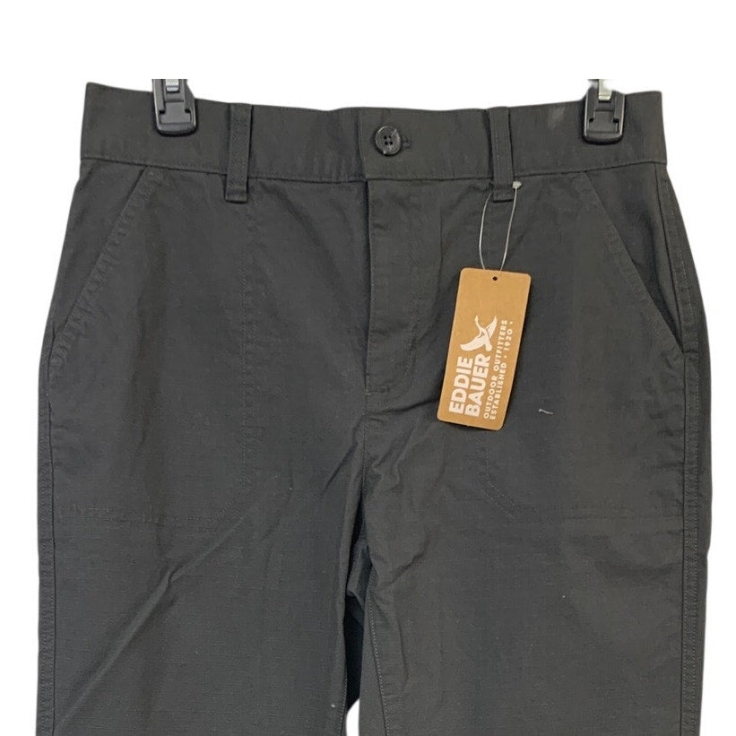 New Eddie Bauer Womens Carbon Gray Stretch Cotton Ripstop Ankle Pants w Pockets