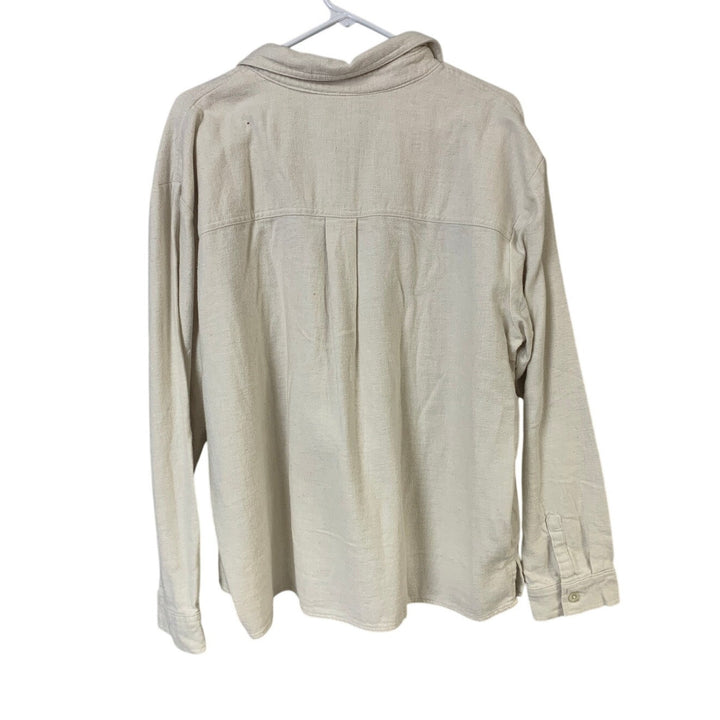 New Eddie Bauer Womens Ivory 100% Cotton Flannel Ballard Flap Pocket LS Shirt