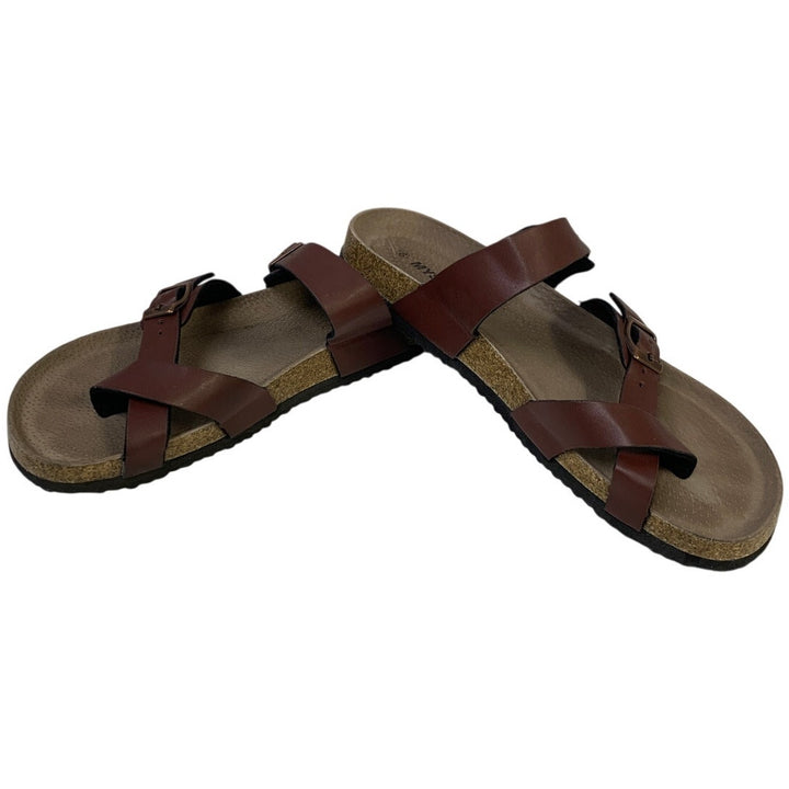 Mysoft Womens Size 10 Brown Sandals Open Round Toe Double Buckle Slip On Shoes
