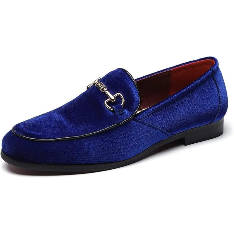 LCQL Mens Size 13 Blue Velvet Gold Buckle Slip On Low Heel Regal Loafer Shoes