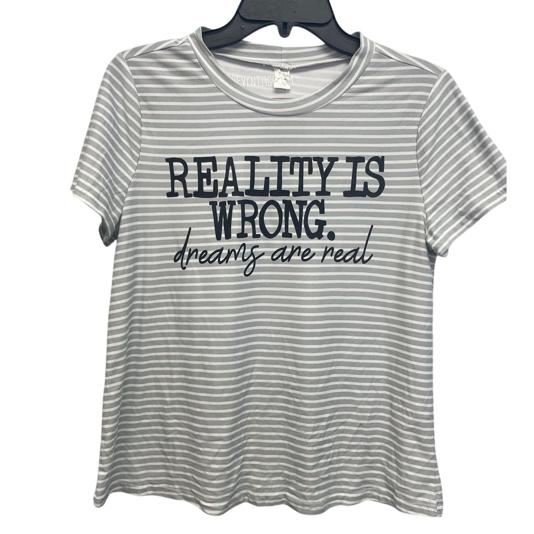 Hand Printed Upcycled Womens Large Reality is Wrong Dreams Are Real Tee Shirt