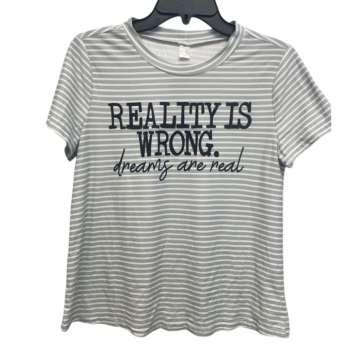 Hand Printed Upcycled Womens Large Reality is Wrong Dreams Are Real Tee Shirt
