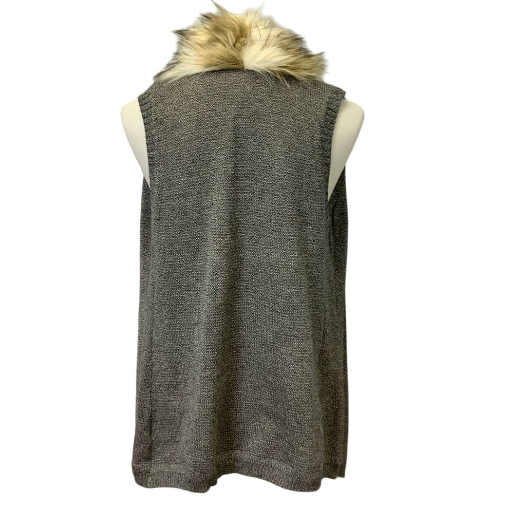 Mod Womens Medium Super Soft Faux Fur Sleeveless Open Cardigan Sweater Top