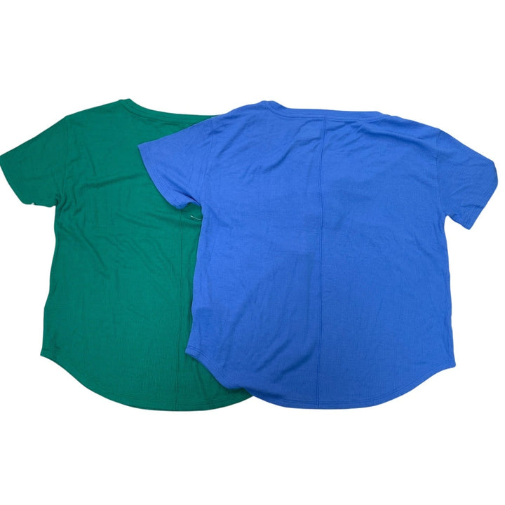 2 New Aerie Womens Small Ribbed Short Sleeve Crew Neck Back Seam Tee Shirts