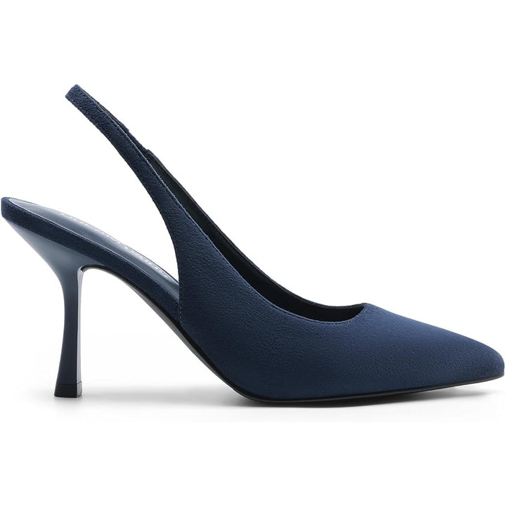 Dream Pairs Womens 7.5 Navy 3.5" Heel Suede Closed Pointed Toe Slingback Shoes