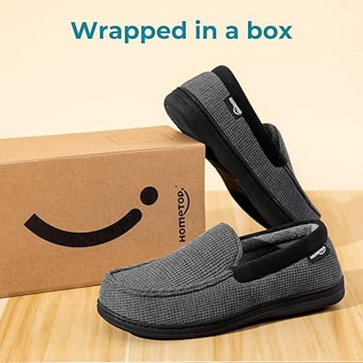 New HomeTop Mens Size 11 Gray Soft Slide On Memory Foam Moccasin Slipper Shoes