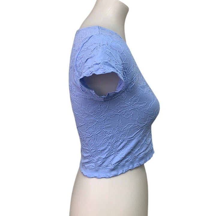 New Aerie Womens XS Short Sleeve Embroidered Floral Lace Scoop Neck Cropped Top
