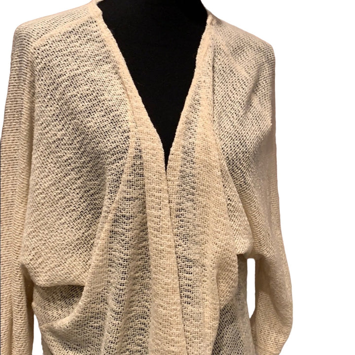 Blue Rain Medium Ivory Knit Open Front Lace Cardigan Sweater Made In USA