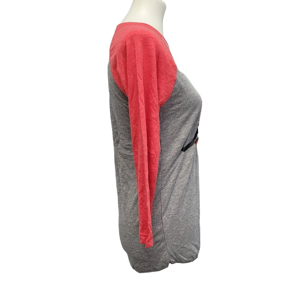 New Hand Printed Womens Red Cardinal Bird 3/4 Sleeve Cotton Blend Raglan Tee