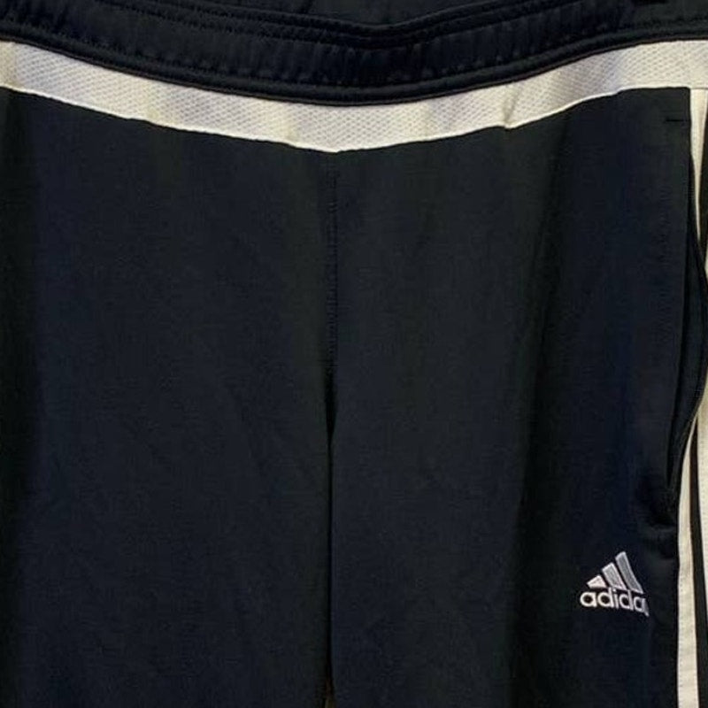 Adidas Womens Medium Black w White Stripe Athletic Fit Pants Ankle Zippers
