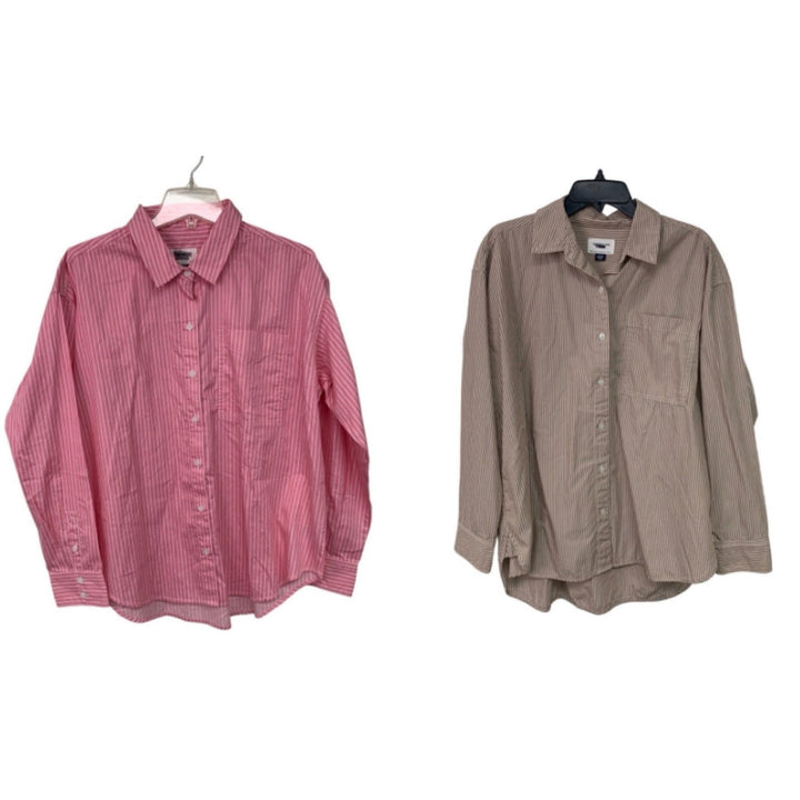 2 New American Eagle Womens Medium Striped Long Sleeve Button Down Shirts