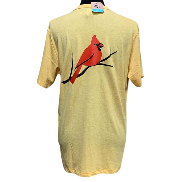 New Hand Printed Mens Large Red Cardinal Bird Short Sleeve PolyCotton T-Shirt