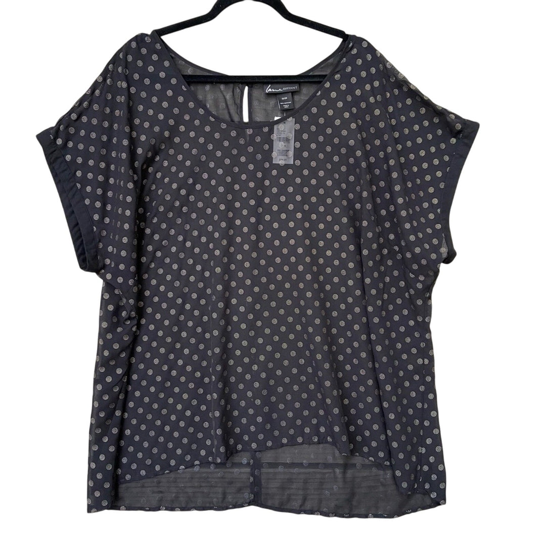 NWT New Lane Bryant Womens 22/24 Black Polka Dot Short Sleeve Sheer Blouse
