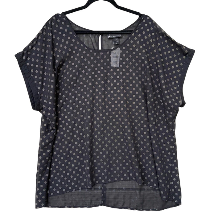 NWT New Lane Bryant Womens 22/24 Black Polka Dot Short Sleeve Sheer Blouse