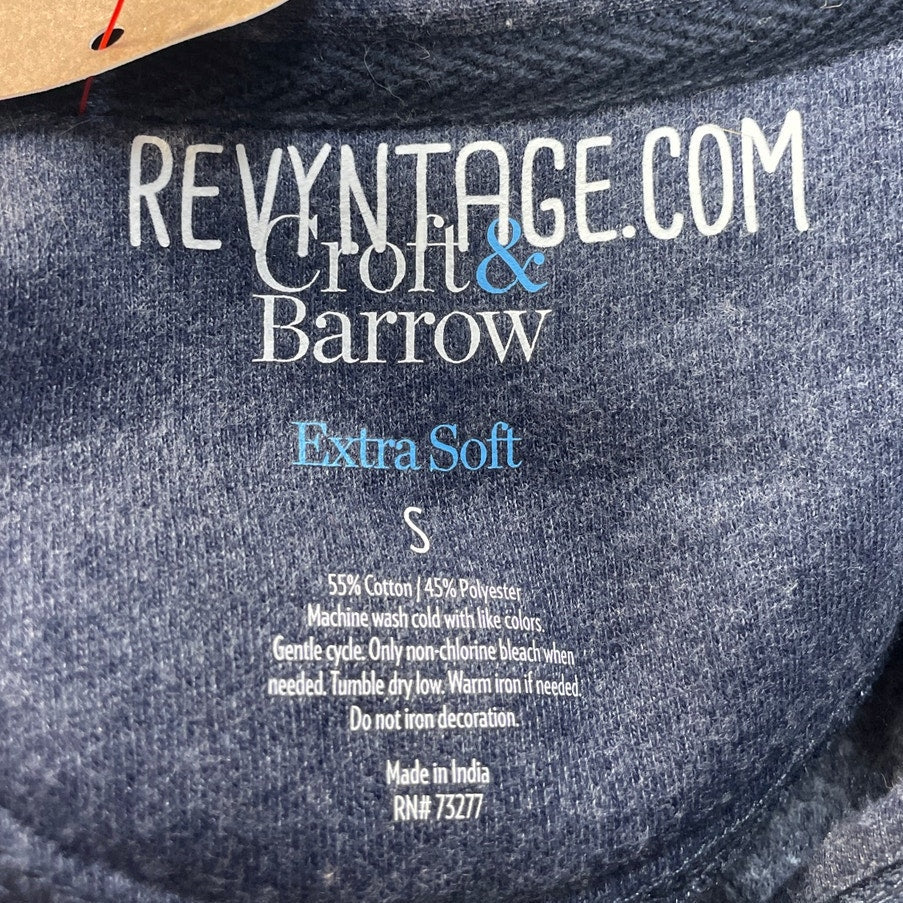 Hand Printed Upcycled Mens Small Blue Jay Bird Long Sleeve 1/4" Zip Pullover