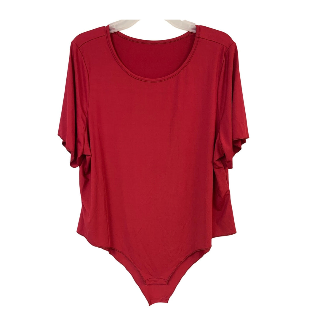 Womens 4XL Red 100% Polyester Short Sleeve Scoop Neck Snap Closure Bodysuit