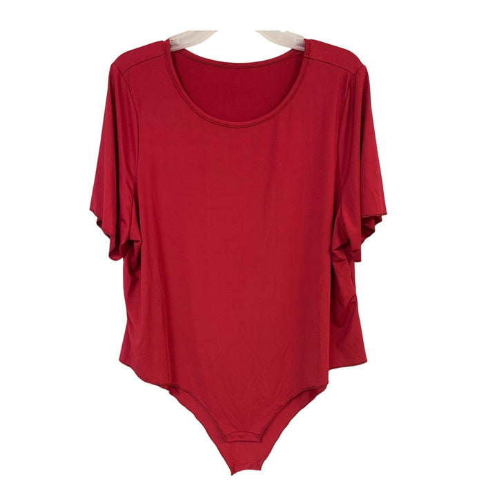 Womens 4XL Red 100% Polyester Short Sleeve Scoop Neck Snap Closure Bodysuit