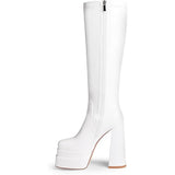 Wetkiss Womens Size 6 White Faux Leather 5.5" Platform Heel Knee High GoGo Boots
