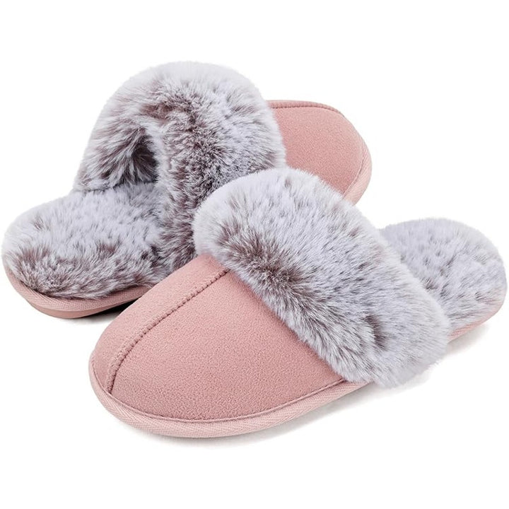 Vidayie Women Size Large (7-8) Pink Faux Suede Furry Slide On Mule Slipper Shoes