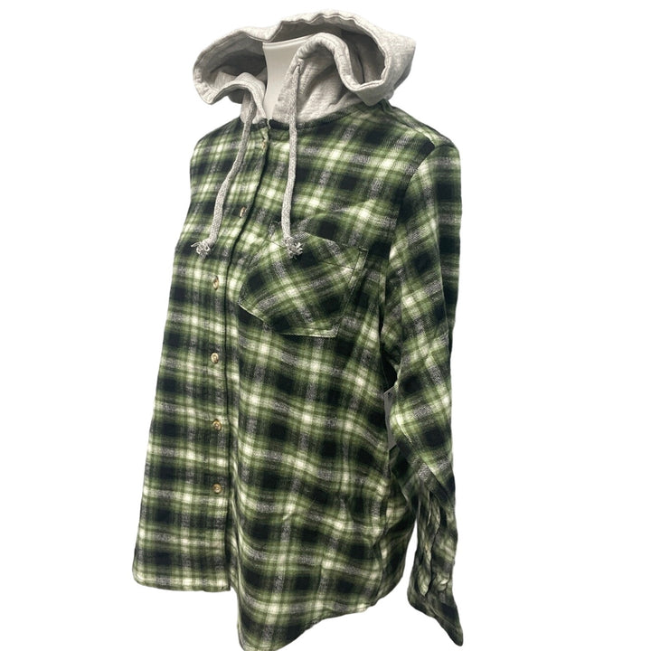 New Time and Tru Womens Medium Long Sleeve Plaid Flannel Cotton Blend Hoodie