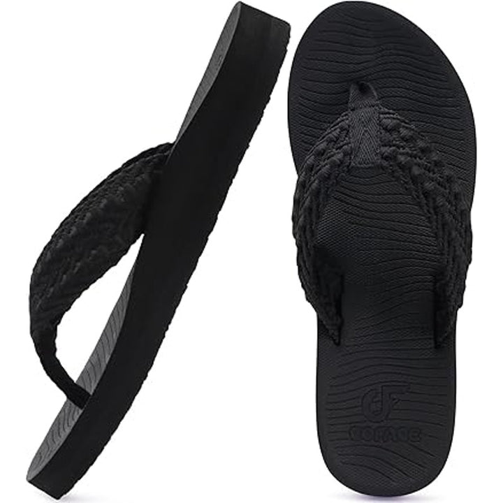 New Coface Womens Size 7 Black Thong Woven Strap Slide On Flip Flop Sandal Shoes
