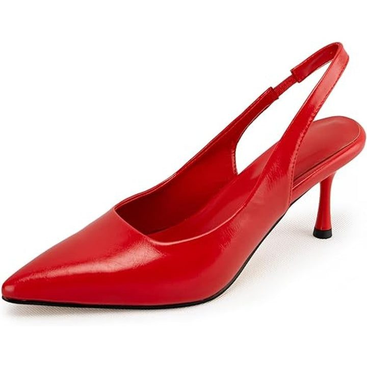 HeelChic Womens Size 6.5 Red Faux Leather Slingback 3" Heel Pointy Toe Shoes