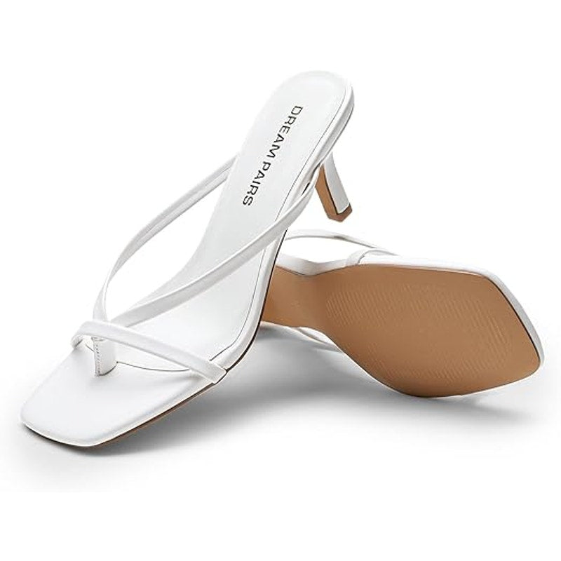 Dream Pairs Womens 9.5 White Open Toe 3.25" Heel Slide On Weddding Sandal Shoes