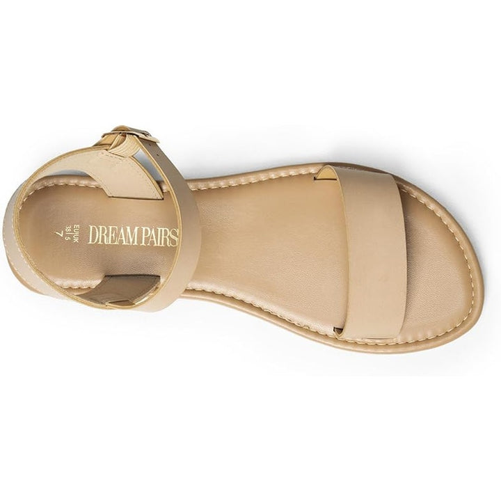 New Dream Pairs Womens Size 8 Tan Ankle Strap Open Toe Flat Sandal Buckle Shoes