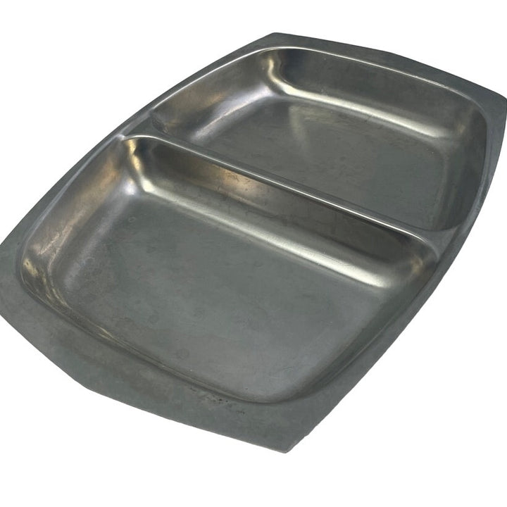 Vintage Shiny Metal Stainless Steel Divided Serving Trinket Collectible Tray