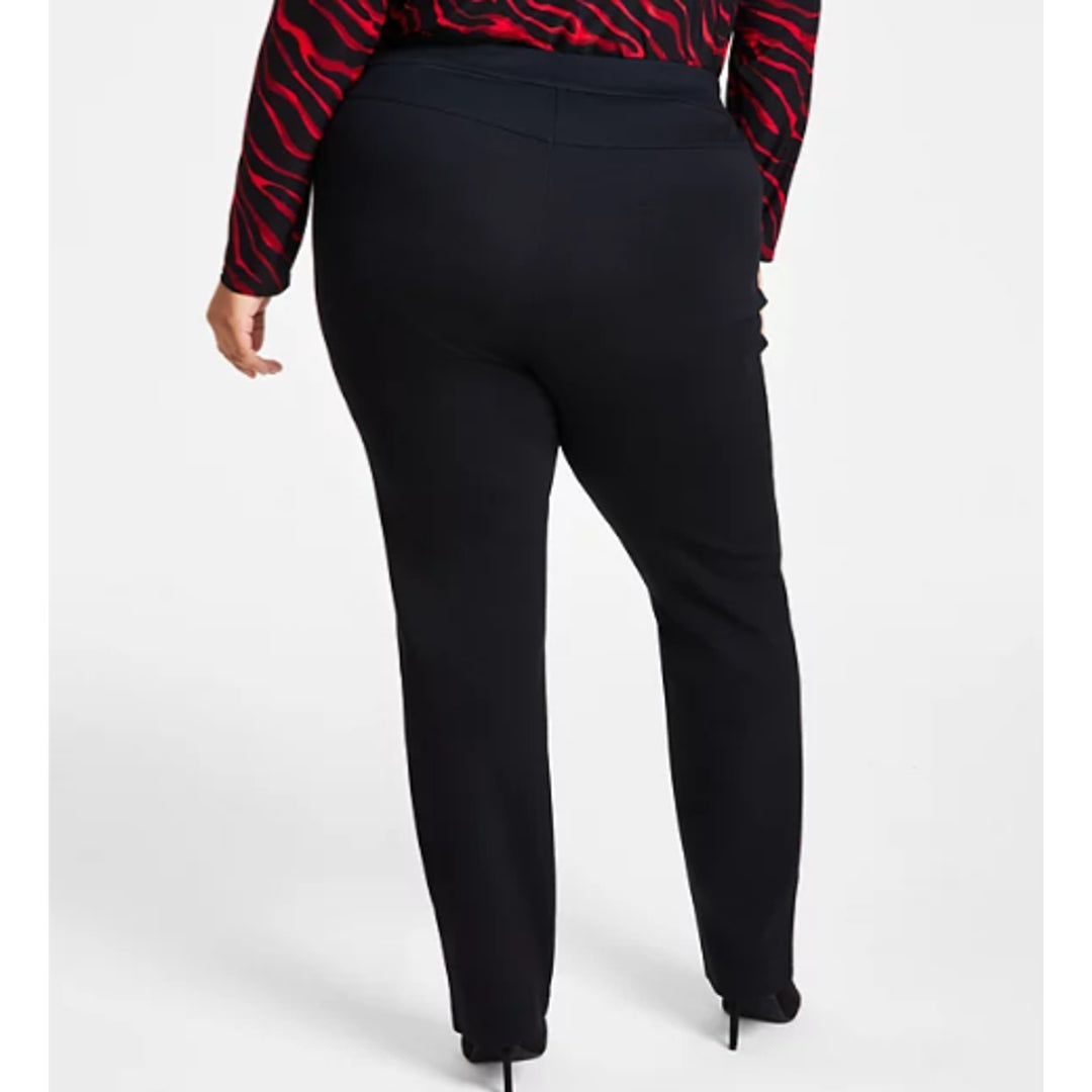 New INC Womens Plus Size 28W High Rise Pull-On Straight-Leg Black Ponte Pants