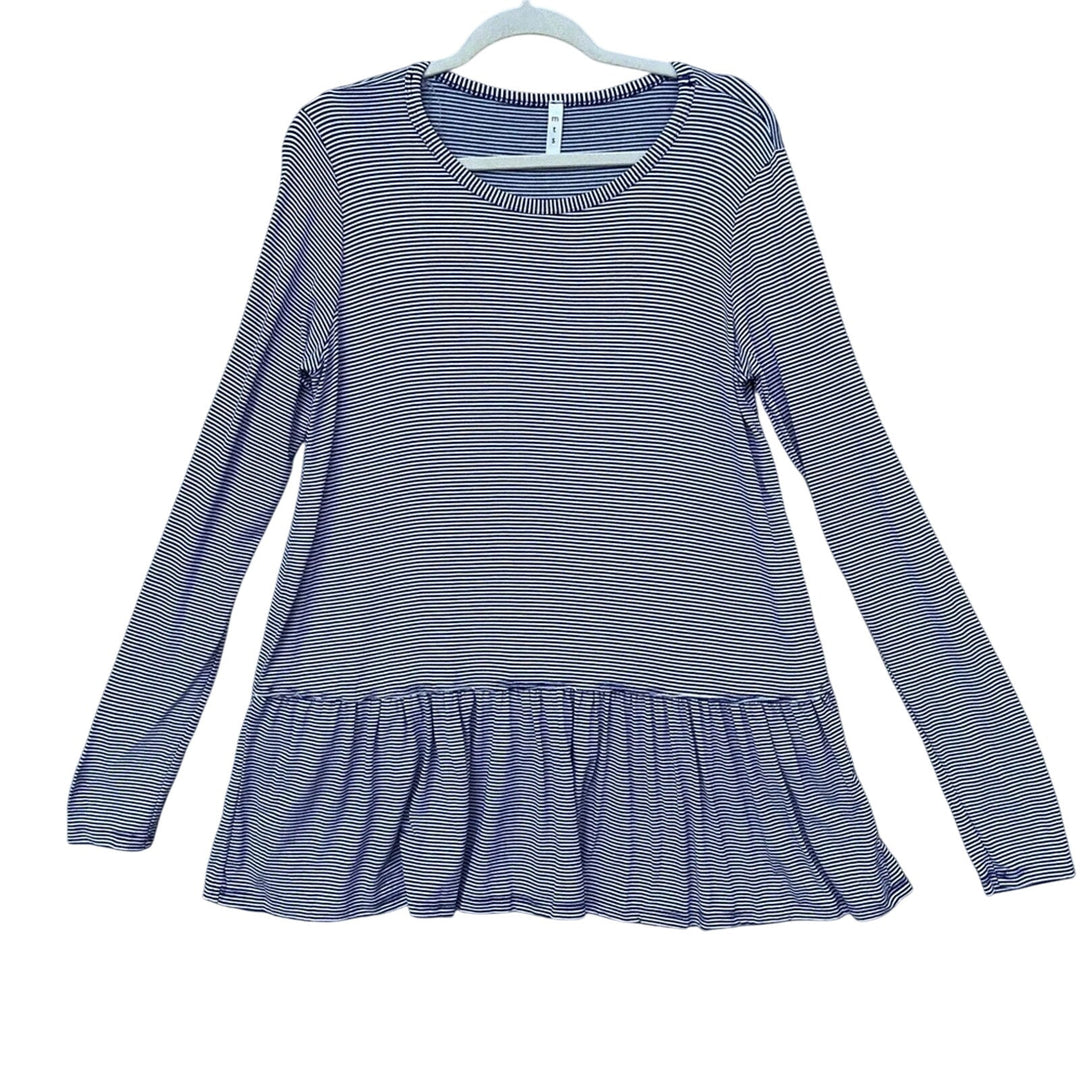 New Mitto Shop Womens Large Navy White Pin Stripe Long Sleeve Tiered Knit Top
