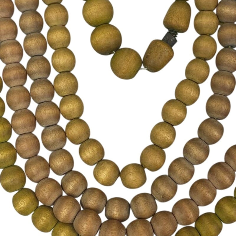 Vintage Wooden Bead 4X Strand Tan Green Brown Beaded Screwback Choker Necklace