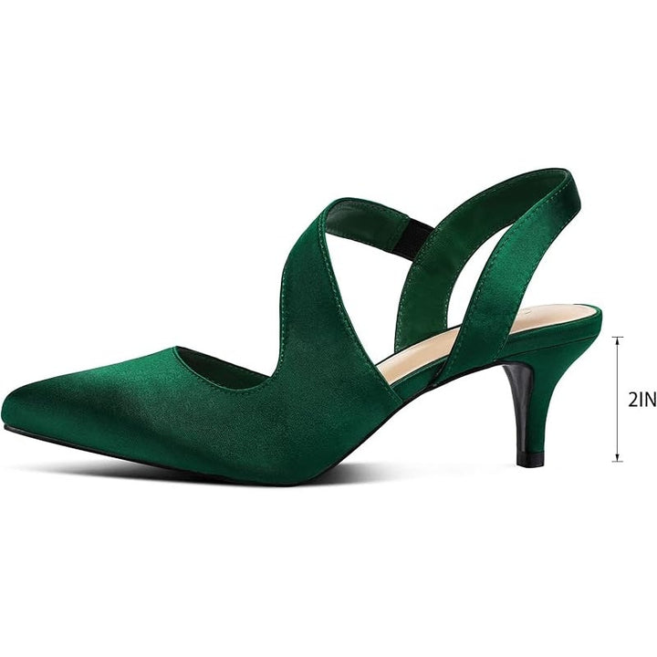 New Mysoft Womens Size 7.5W Wide Green Satin 2" Heel Closed Toe Slingback Shoes