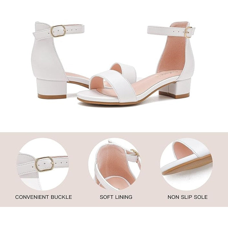 New Dufannie Girls Size 2 White Open Toe Ankle Strap Heels Sandal Wedding Shoes