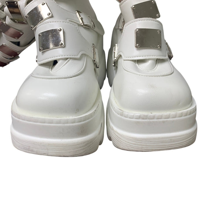 Celnepho Womens Size 10.5 White Faux Leather 3.5" Wedge Platform Knee High Boots