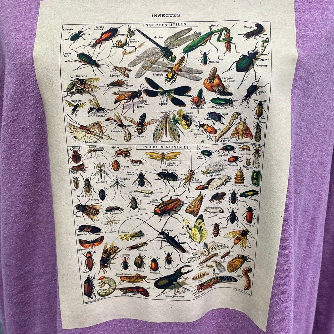 Hand Printed Upcycled Womens XXL Vintage Book Page Butterfly Long Sleeve Tee