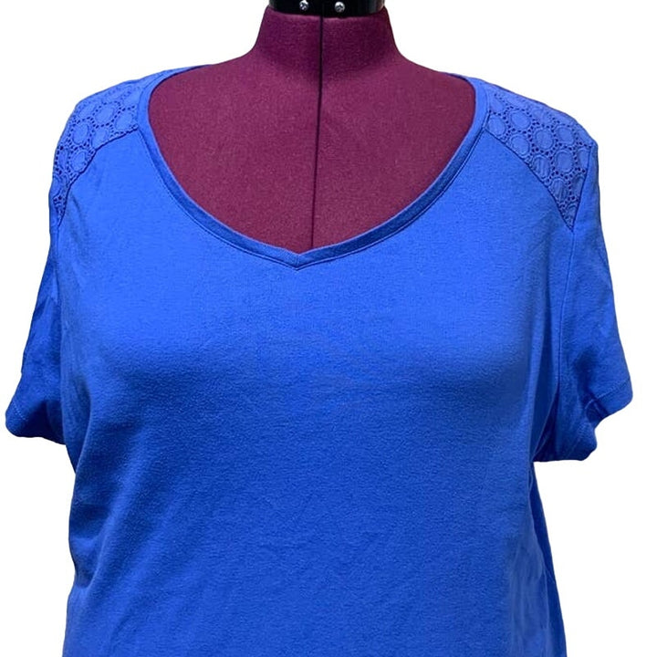 Karen Scott 3X Short Sleeve 100% Cotton Laced Shoulder VNeck Tee Shirt Top