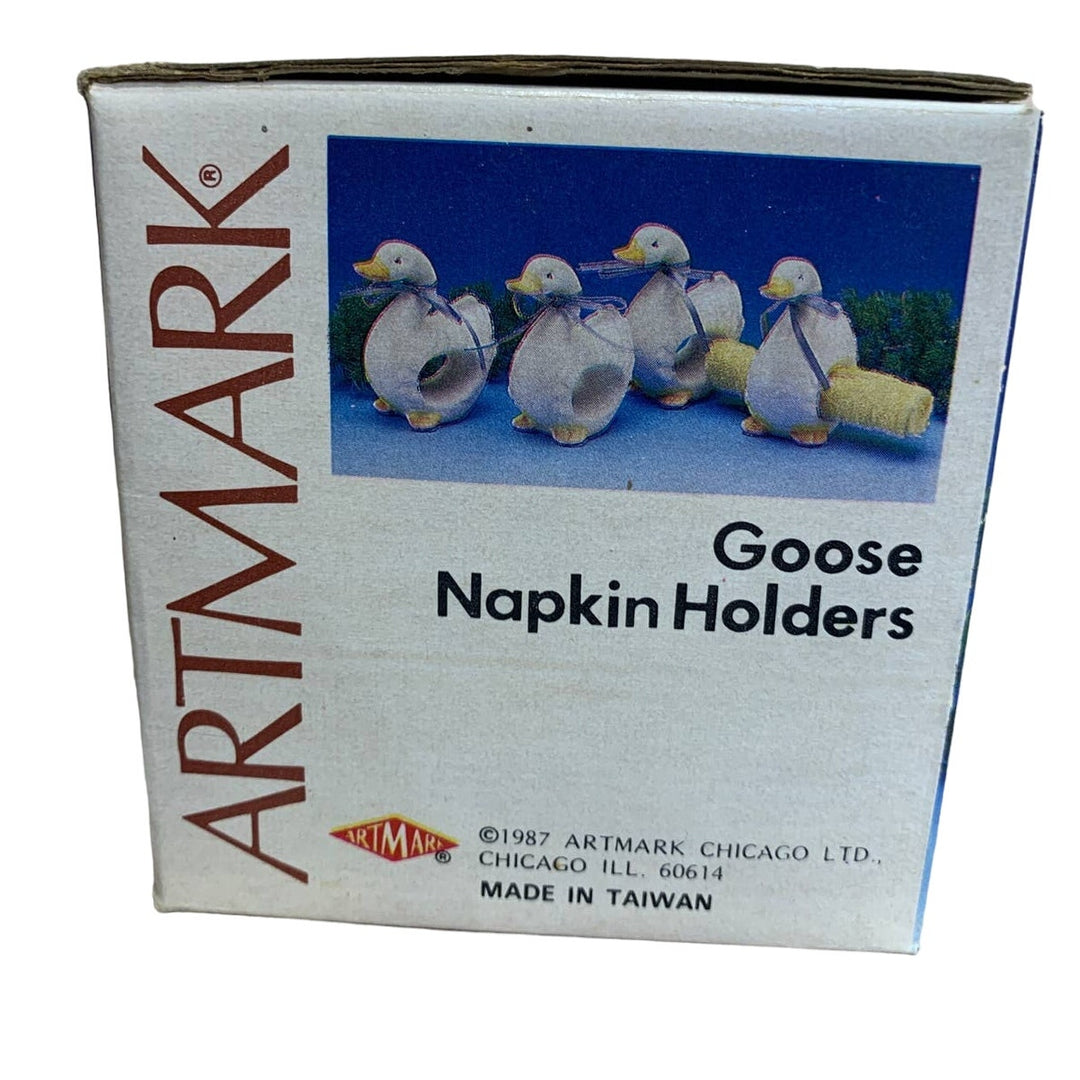 Vintage 1987 Artmark Set of 4 Ceramic Goose Napkin Holders in Original Box
