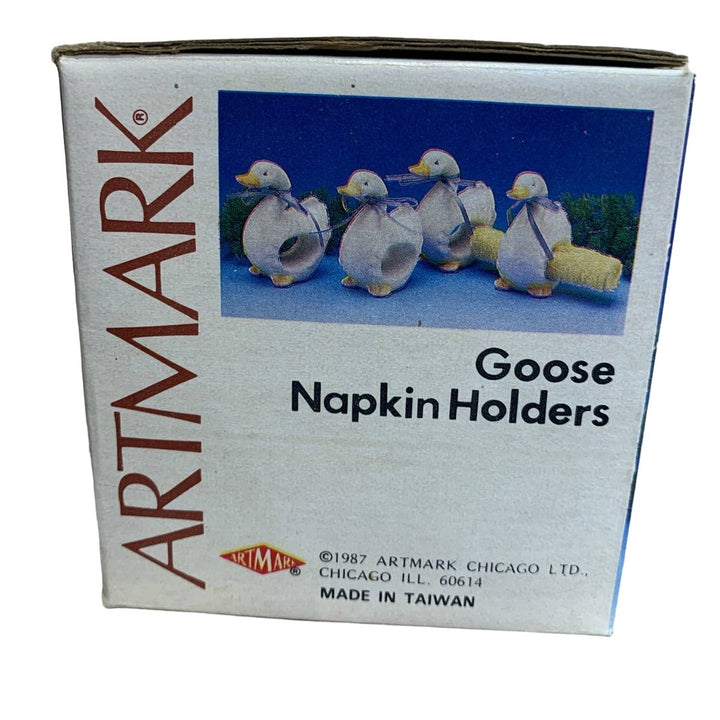 Vintage 1987 Artmark Set of 4 Ceramic Goose Napkin Holders in Original Box