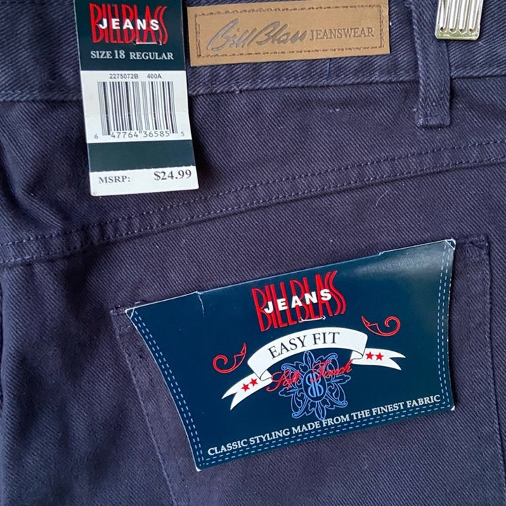 NWT New Bill Blass Womens Size 18 100% Cotton Straight Denim Navy Blue Jeans