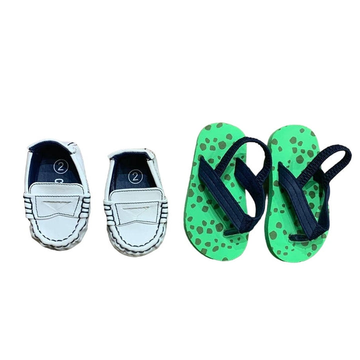 Lot of 2 Baby Boy Size 2 White Penny Loafers Polka Dot Flip Flops Toddler Shoes