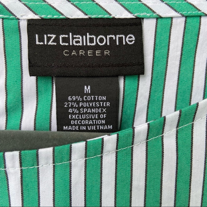 New Liz Claiborne Womens Medium Botanical Bliss Striped Lace Half Sleeve Blouse
