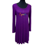 Hand Printed Upcycled Small Equality Rainbow Pride Long Sleeve Flowy Midi Dress