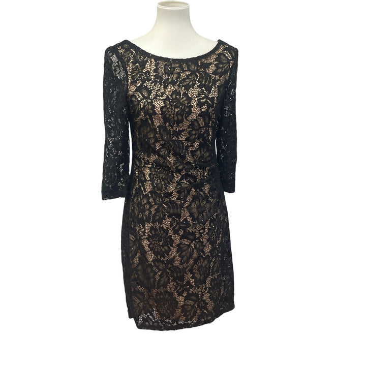 Scarlett Womens Size 6 Lace Over Tan Shell Long Sleeve Sequin  BodyCon Dress