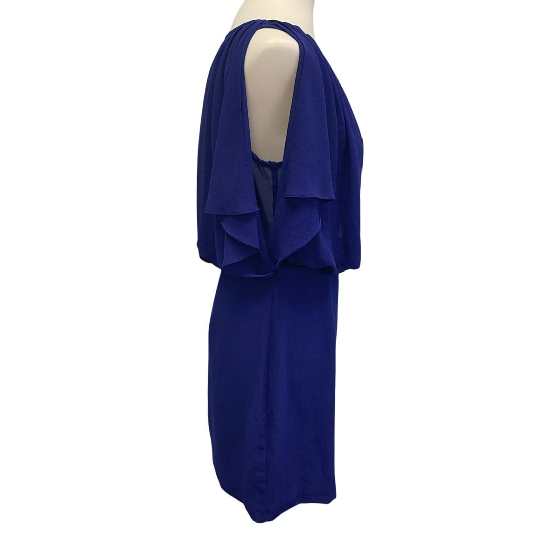 JustFab Womens Large Gathered Waist Sheer Polyester Cap Sleeve Knee Length Dress