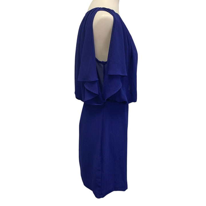 JustFab Womens Large Gathered Waist Sheer Polyester Cap Sleeve Knee Length Dress