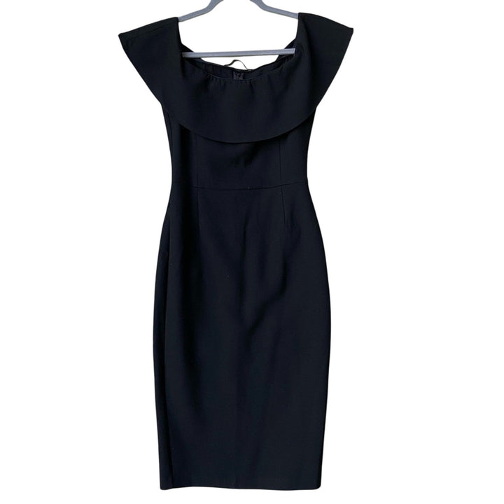 Zara Basic Womens Small Black 100% Polyester LBD Midi Off Shoulder Bodycon Dress