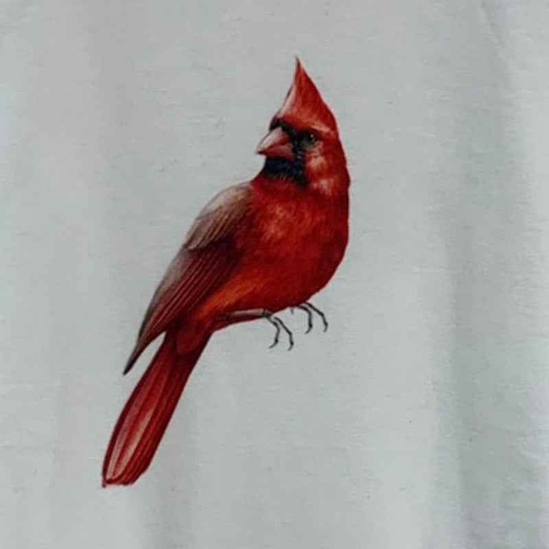 NWT New Hand Printed Girls Large Red Cardinal Bird White Long Sleeve Tee Shirt